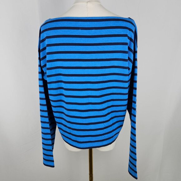 J.Crew Cropped Fit Blue & Navy Striped Cotton Top Size Large Preppy - Picture 4 of 9